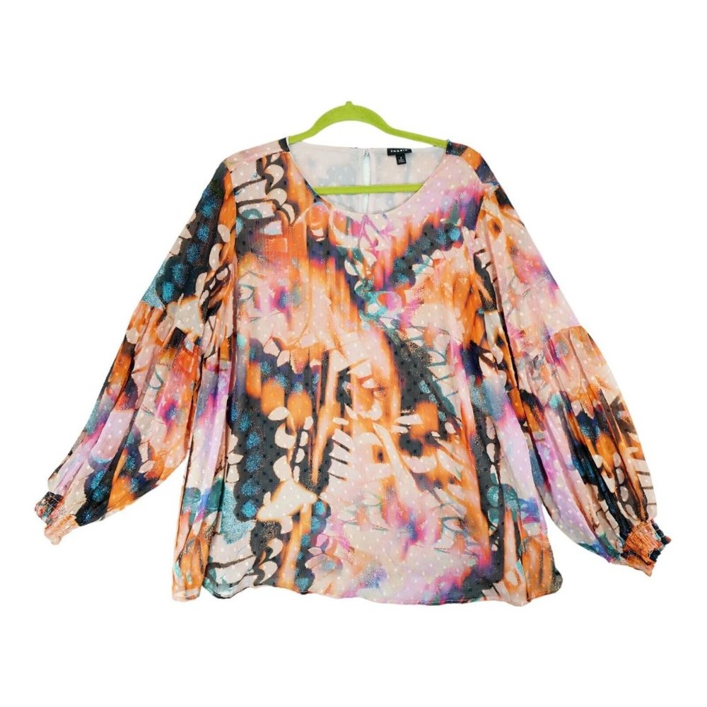 Torrid Women's Chiffon Clip Dot‎ Blouson Sleeve Blouse Plus Size 2 Butterfly